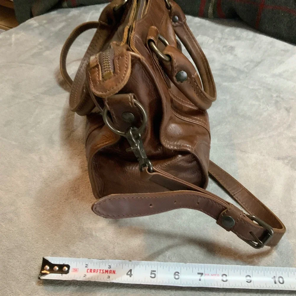 Frye Melissa Cognac Brown Leather Satchel Shoulder Bag Antique Brass Hardware